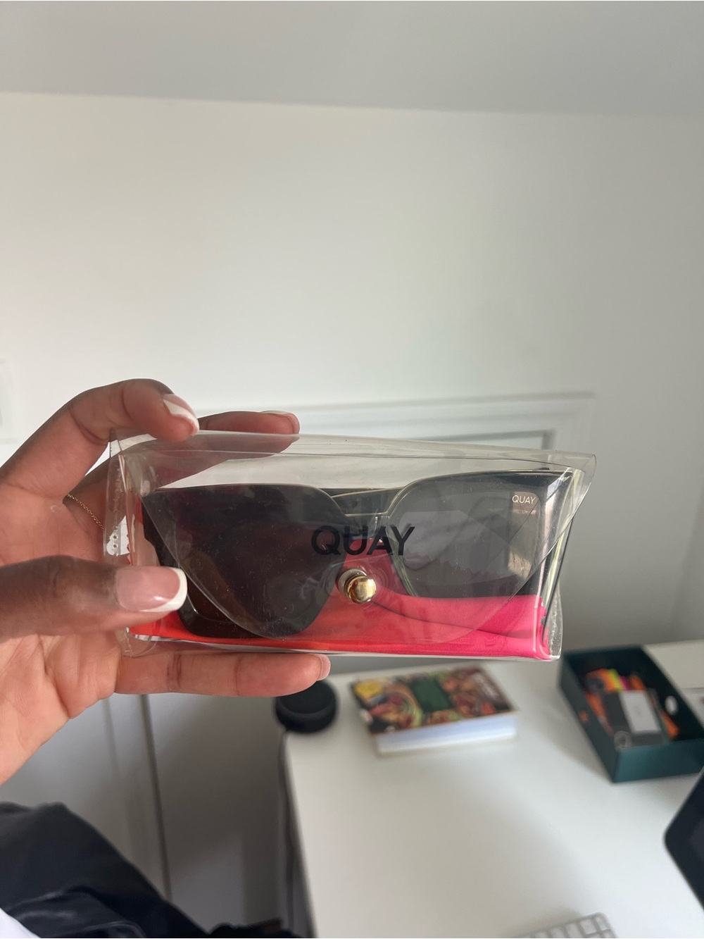 Quay Australia Black Cat-Eye Sunglasses with Pink Case